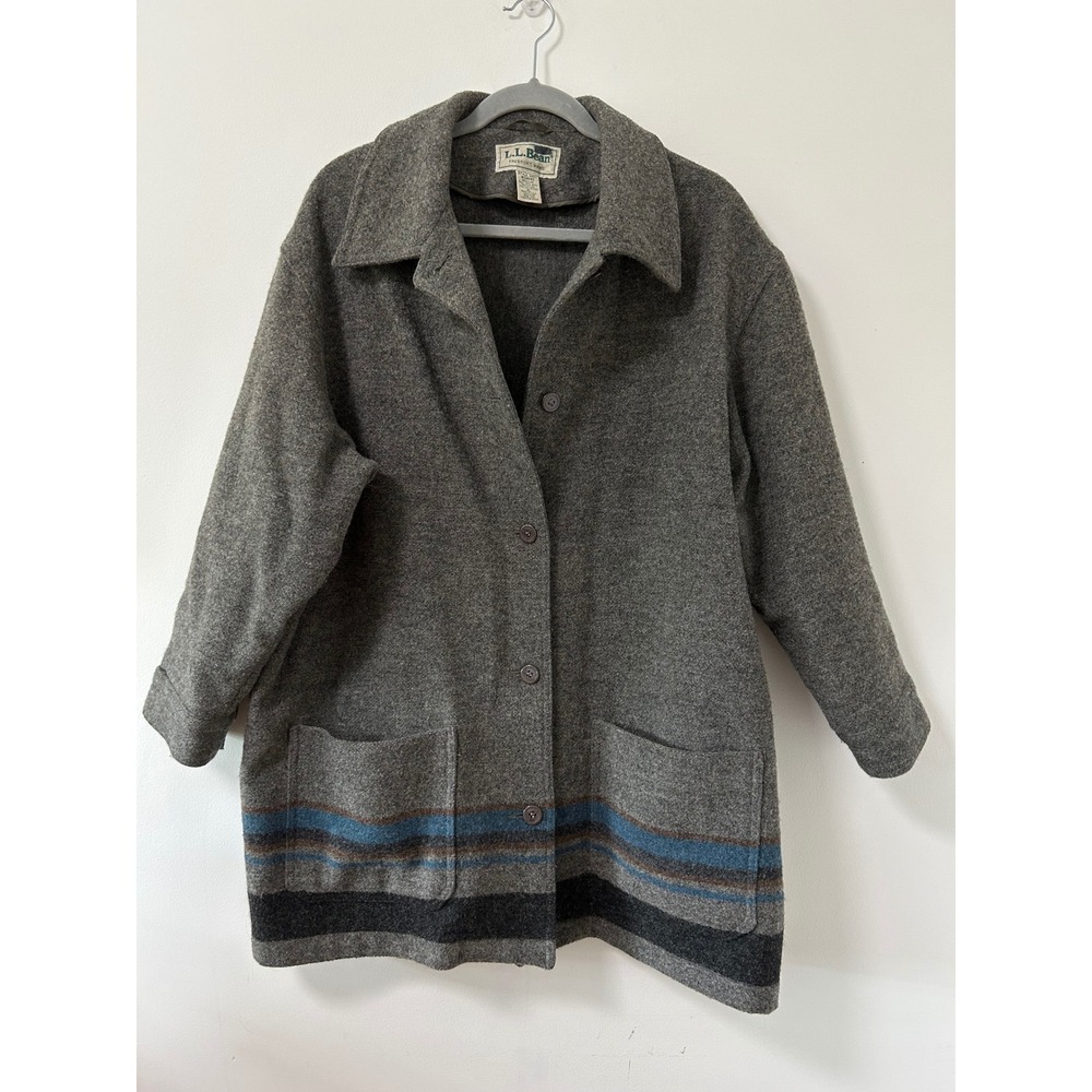 Vtg. L.L. Bean Style Wool Chore Work Barn Coat Womens XL Gray Striped Jacket